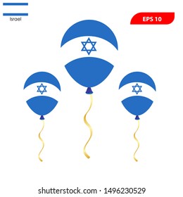 Patriotic poster for Israeli National Day. Flying Rubber Balloons with Israeli Color Flags. National Day background with Balloons