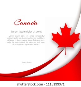 Patriotic poster with the theme Canada flag Wavy red lines and a maple leaf on a white background National patriotic symbol Canadian background for the design of cards posters for Canada Day Vector