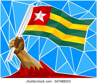 Patriotic Powerful Man Arm Raising The National Flag Of Togo