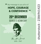 Patriotic Quaid Day illustration featuring the founder of Pakistan, Jinnah, with flag colors, cultural elements, and a dignified portrait.