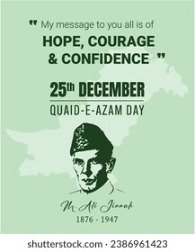 Patriotic Quaid Day illustration featuring the founder of Pakistan, Jinnah, with flag colors, cultural elements, and a dignified portrait.