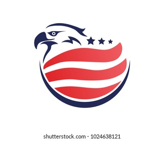 Patriotic Red Stripe American Eagle Logo In Isolated White Background