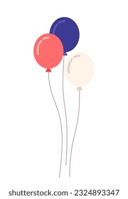 Patriotic red white and blue balloons semi flat colour vector object. Memorial day decorations. Editable cartoon clip art icon on white background. Simple spot illustration for web graphic design