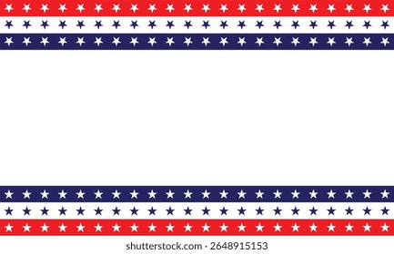 Patriotic red, white, and blue border design with stars, perfect for Independence Day, political events, announcements, banners, and national celebrations with space for custom text.
