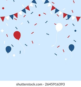 Bandeiras vermelhas e azuis da bandeira Patriótica Balões e Confetes para a celebração do Dia da Independência