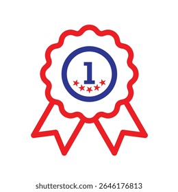 Patriotic Red White Blue Rosette with Number 1 and Stars - First Place Award Icon