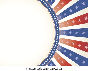 Patriotic Red White Blue Star And Burst Design With Copy Space