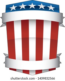 Patriotic Red, White and Blue, Stars and Stripes, American Pride Shield with Banners Isolated Vector Illustration