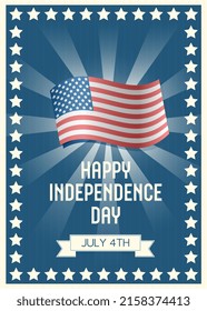 Afiche del vector retro patriótico para el día de la independencia usa, 4 de julio. Bandera estadounidense. 