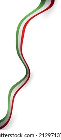 Patriotic ribbon decorated with Italian tricolor: green, white and red. Vertical design isolated over white background.