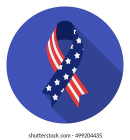 Patriotic ribbon icon in flat style isolated on white background. Patriot day symbol stock vector illustration.