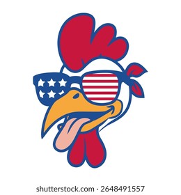 Patriotic Rooster Wearing USA Sunglasses