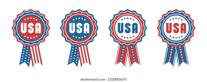 Patriotic Rosettes set for USA independence day. Isolated vector and PNG illustration on transparent background.