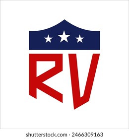 Patriotic RV Logo Design. Letter RV Patriotic American Logo Design for Political Campaign and any USA Event.