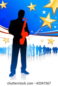 patriotic saxophone player  Original Vector Illustration