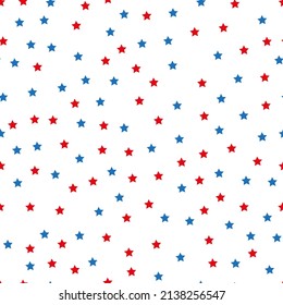 Patriotic seamless pattern with red, white, blue stars. . 4th of July. Wrapping paper.