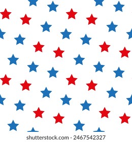 Patriotic seamless pattern with red, white, blue stars. . 4th of July. Wrapping paper.