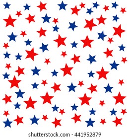 Patriotic seamless pattern with red, white, blue stars. . 4th of July. Wrapping paper. 