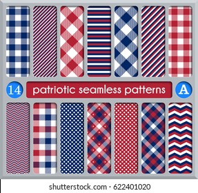 Patriotic set of white , blue, red seamless patterns. Suitable for elections or 4th of July. Swatches, vector endless texture can be used for wallpaper, background, pattern fills, web page, surface.