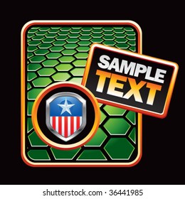 patriotic shield or badge on green hexagon banner