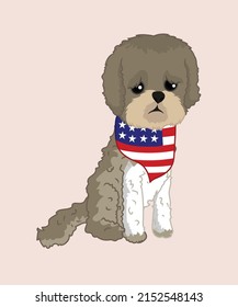 Patriotic Shih Tzu dog sitting vector illustration