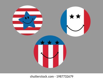 Patriotic Smile Face Mini Buttons