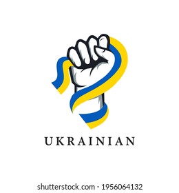 Patriotic Spirit rising hand of Ukraine flag, ukraine vector series on white background