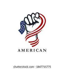 Patriotic Spirit rising hand of United States of America flag, USA vector set on white background