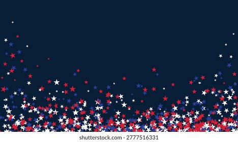 Patriotic Star Border Background with Red White and Blue Stars Confetti on Dark Navy Backdrop, USA Independence Day Frame Design, 4th of July Celebration Vector with Copy Space for Text