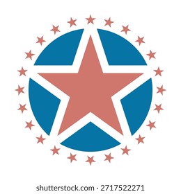 Patriotisches Sternemblem mit einem großen roten Stern in einem blauen Kreis, umgeben von kleineren Sternen