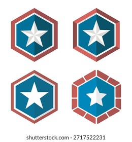 Patriotic star logo variations set in a hexagon shield with red, white, and blue colors - Powered by Shutterstock - Get 15% off with code: PIKWIZARD15