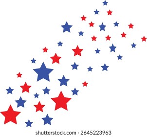patriotic stars background ,Scattered USA red and blue stars for 4th July background, Diagonal composition of scattered red and blue stars in patriotic colors. Perfect for American holiday cards, 