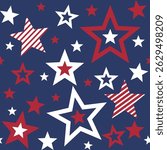 Patriotic Stars Seamless Pattern. 4th of July, USA Independence day, Americana Backdrop. Vector Template For Fabric, Textile, Wallpaper, Wrapping Paper