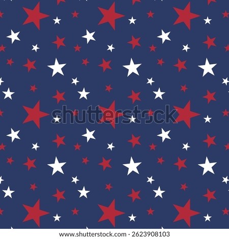 Patriotic Stars Seamless Pattern. 4th of July, USA Independence day, Americana Backdrop. Vector Template For Fabric, Textile, Wallpaper, Wrapping Paper