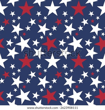 Patriotic Stars Seamless Pattern. 4th of July, USA Independence day, Americana Backdrop. Vector Template For Fabric, Textile, Wallpaper, Wrapping Paper
