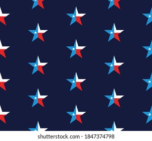 Patriotic Stars Seamless Pattern - Texas Lone Star Repeat Print Design On Dark Navy Background