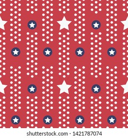 Patriotic Stars Seamless Vector Border In Red White And Blue. Great For American Holidays That Honor Independence Day, Veterans, Parades And Celebrations. For Banners, Textiles, Graphic Design Uses.