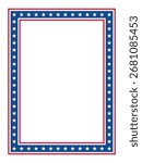 Patriotic Stars and Stripes Rectangular Frame. American Flag Border with Stars and Stripes.