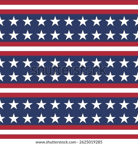 Patriotic Stars and Stripes Seamless Pattern. 4th of July, USA Independence day, Americana Backdrop. Vector Template For Fabric, Textile, Wallpaper, Wrapping Paper