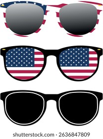 Patriotic style sunglasses, US Summer or independence day accessory design element isolated on a white background