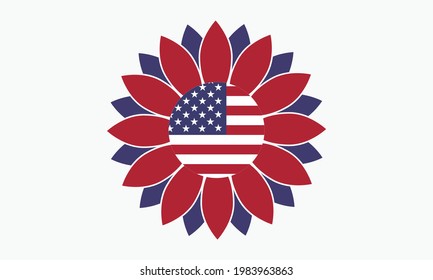 
Patriotic Sunflower 4th Of July United State of America  Independence Day Vector 