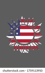 Patriotic sunflower illustration for t-shirt wall art, print.