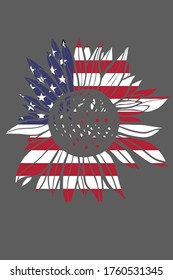 Patriotic sunflower illustration for t-shirt wall art, print.