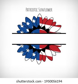Patriotic sunflower monogram for t shirt print, party signboard, home decor banner, label. Vector sunflower monogram american flag design for 4th of July celebration. Independence Day symbol.