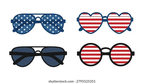 Patriotic sunglasses with star and stripe patterns vector illustration on white background