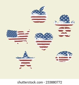 Patriotic Symbols Set. Composed from American Flag 