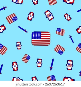Patriotic symbols and swords graphic design digital background blue environment abstract viewpoint, seamless patterns
