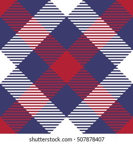 Patriotic Tartan Seamless Patterns. USA flag inspired the background. Trendy vector illustration for wallpapers.