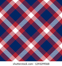 Patriotic Tartan  of White , Blue, Red Seamless Patterns. Suitable for Elections or 4th of July. Vector Endless Texture Can Be Used for Wallpaper, Background, Pattern Fills, Web Page, Surface.