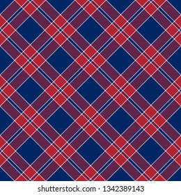 Patriotic Tartan  of White, Blue and Red Vector Seamless Patterns. Suitable for Elections or 4th of July. 